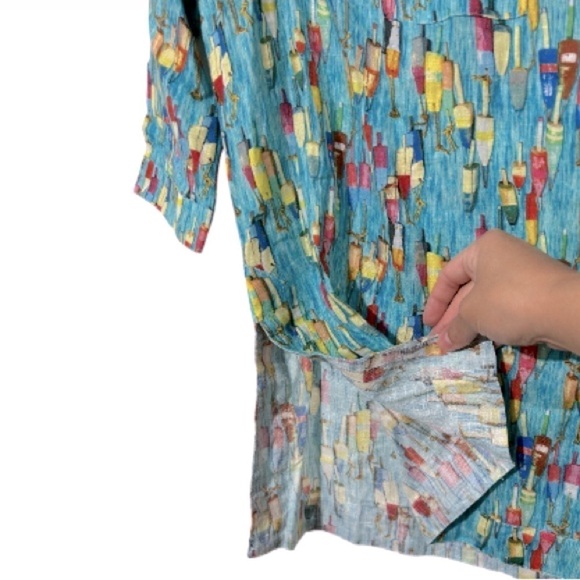 NWT 100% Linen Novelty Print 3/4 Sleeves Tunic Sz XS - Picture 7 of 9